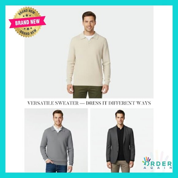 Men's V-Neck Pullover Sweater Textured Knit Classic Casual Elegant Everyday Wear - Picture 6 of 8